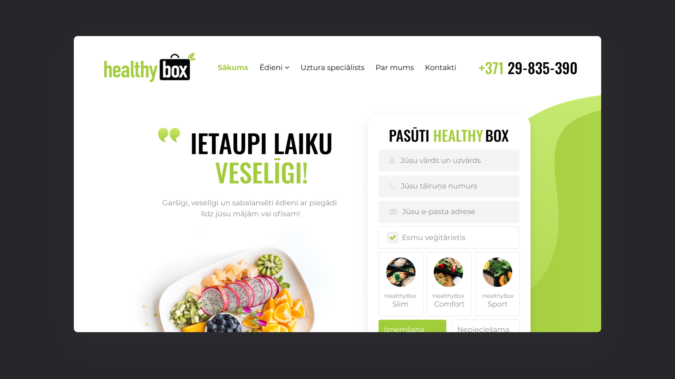 Web design for a food delivery service – Healthy box