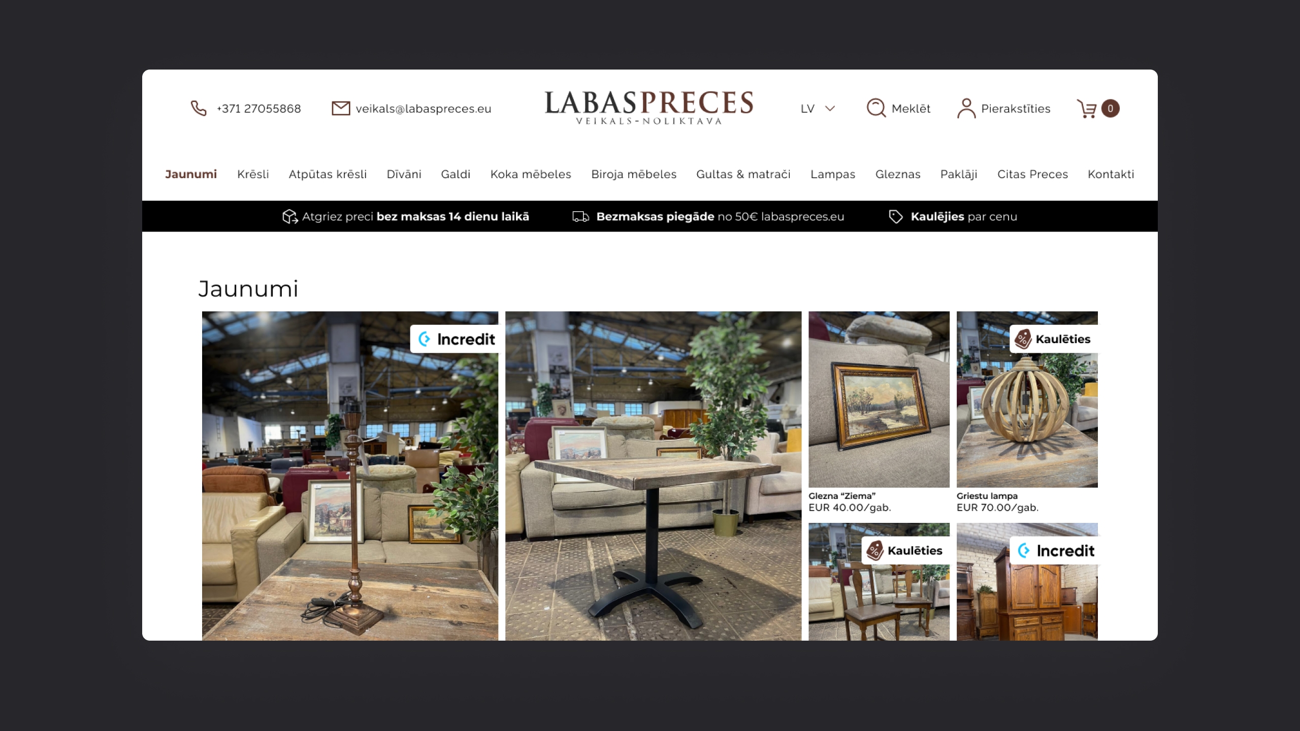 Web design for a furniture store – Labas Preces